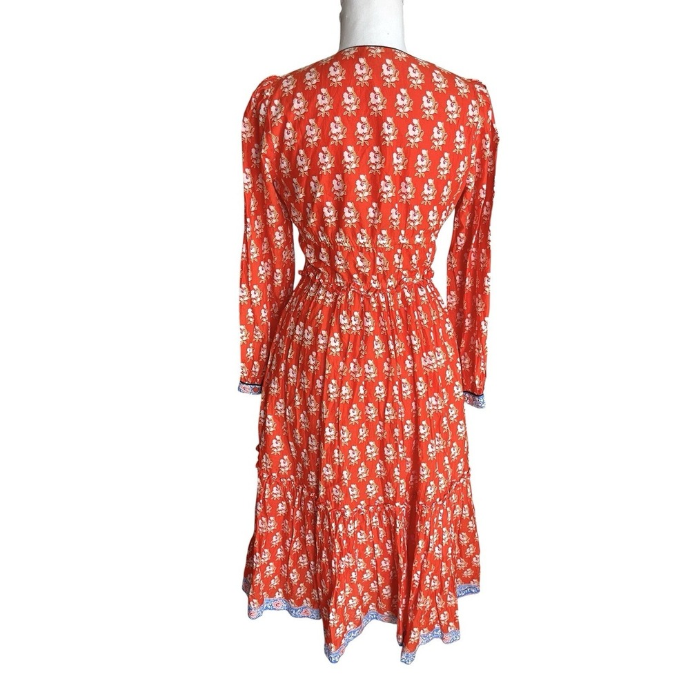 J.Crew 100% Cotton Tiered Floral Midi Dress Cerise Cove Sz 00 Resort Vacation - Picture 12 of 16